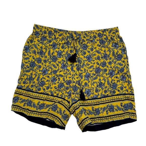 J.JILL Blue Yellow French Provençal Floral Rayon Shorts Medium Womens Pull On - Picture 1 of 7